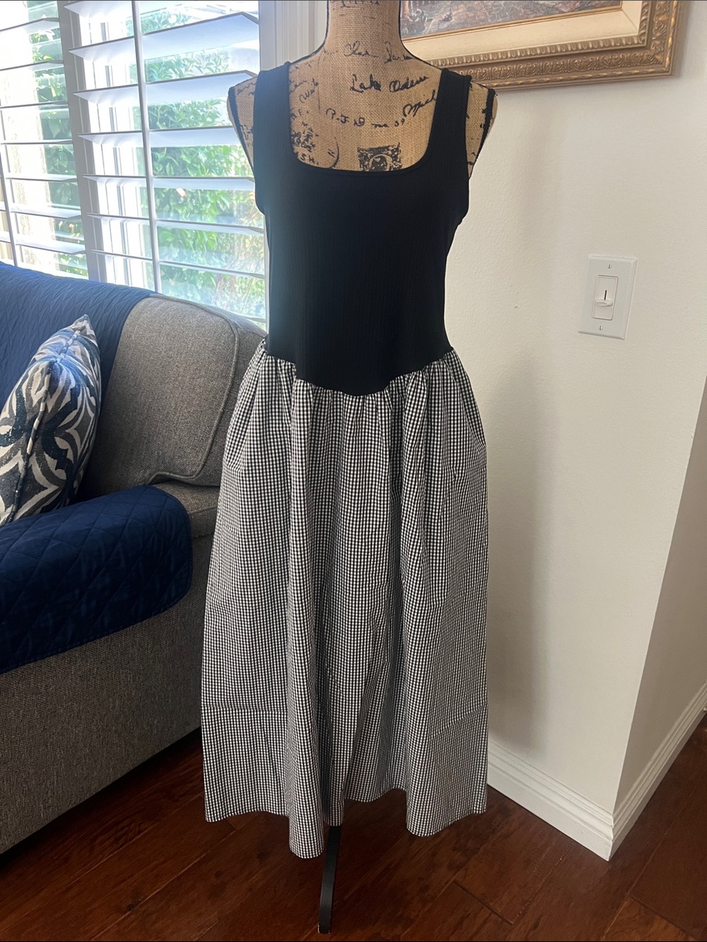 Target Black Tank Top with Black-and-White Gingham Midi Skirt